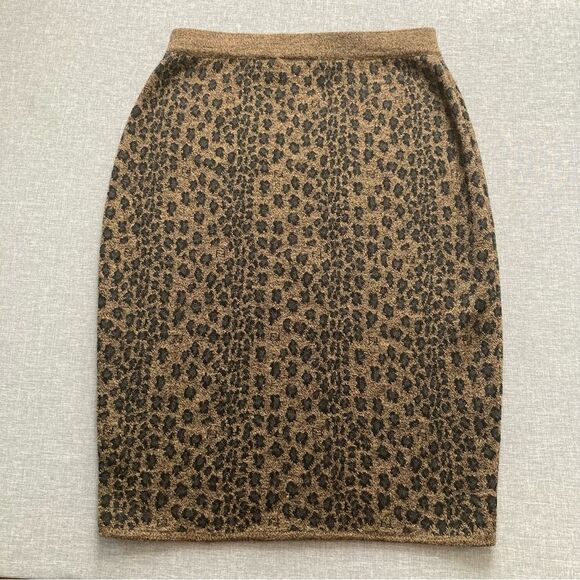 Vintage Fendi Maglia Skirt Merino Wool Rayon Pencil Leopard Animal Print Small - Picture 3 of 9